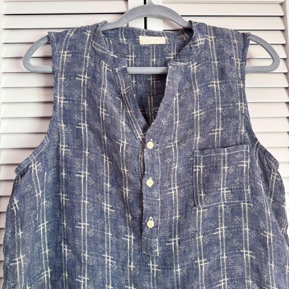 CP Shades Linen Simone Textured Sleeveless Top Shirt Tunic Blue Size Small - Picture 6 of 7
